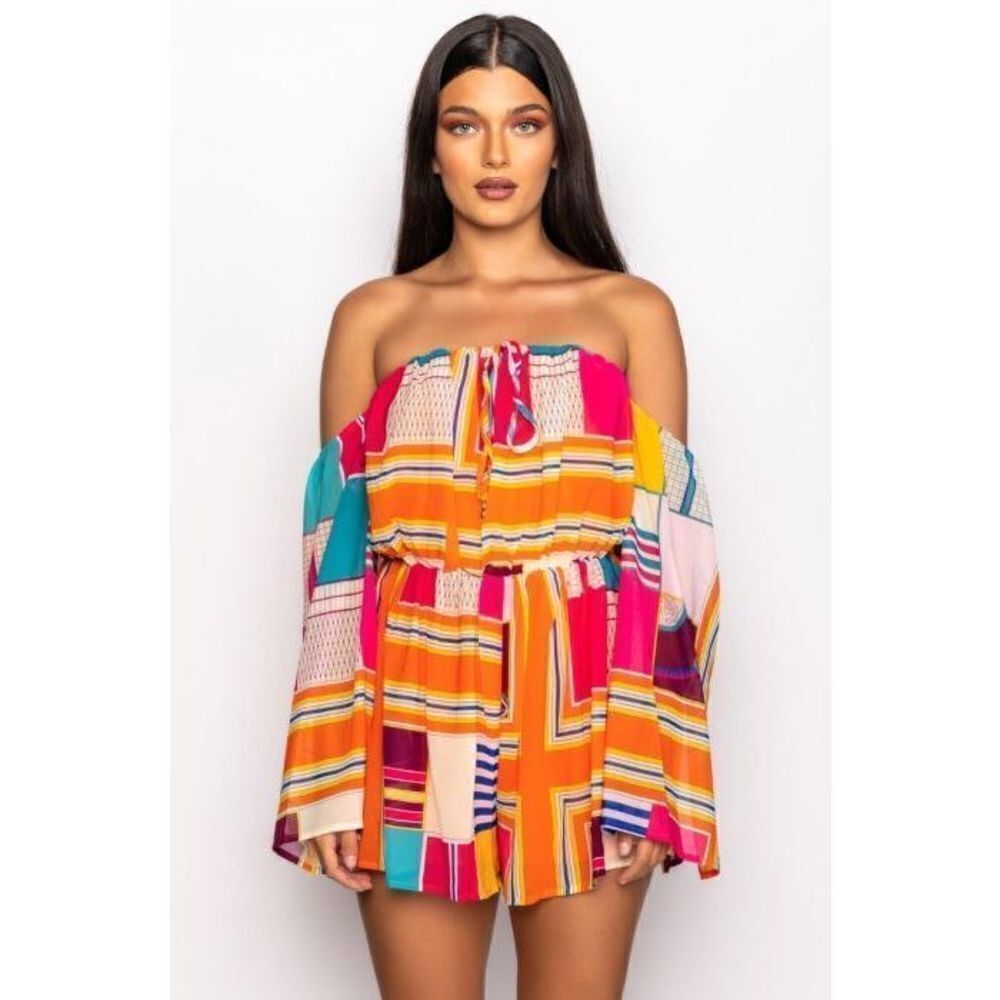TRY ME OFF THE SHOULDER ROMPER - Picture 1 of 7